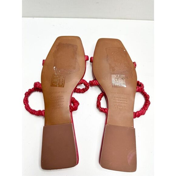Who What Wear Sandals Womens Size 7 Red Faux Leather Square Toe Slip On Shoes - Picture 6 of 6